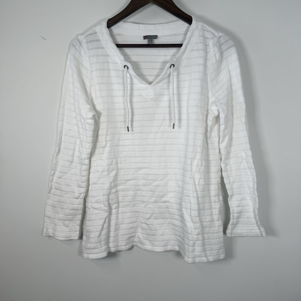 Talbots Long Sleeve Shirt Textured White Women's Medium Casual Nautical Vacation